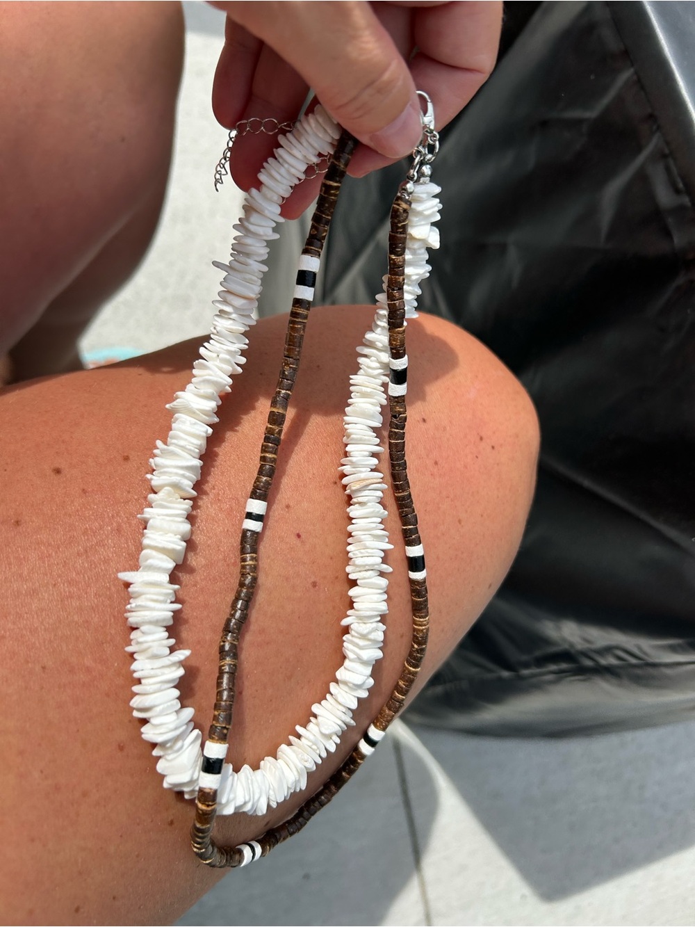 4/$50 White Shell & Brown Bead Layered Necklace